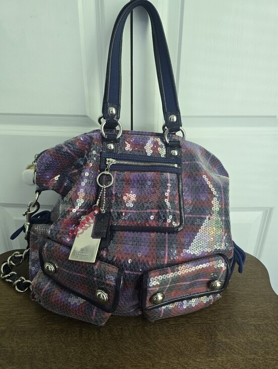 Coach Handbags - Coach Poppy Sequined Tartan XL Bag. Rare 15890 Excellent Shape. 3 Hang Tags, Y2k